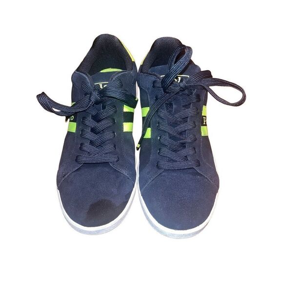 POLO RALPH LAUREN Retro Court Sneaker Shoe Mens Size 7 Neon Green and Navy Suede - Picture 5 of 5